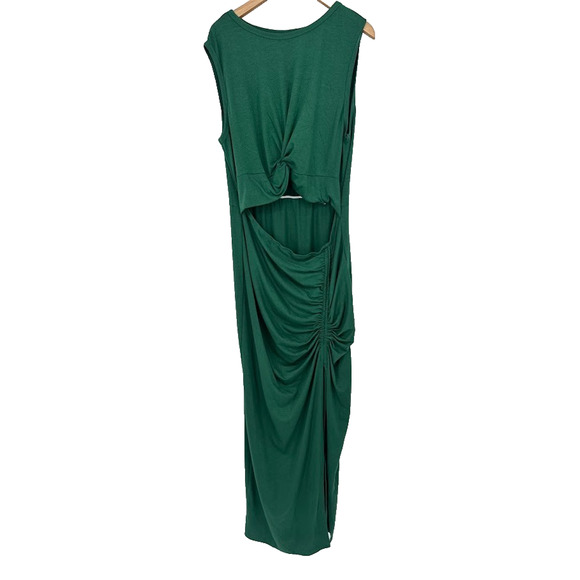 Halara Green Bodycon Cut Out Dress SIZE XL Ruched Drawstring Slit Maxi Sexy - Picture 2 of 12